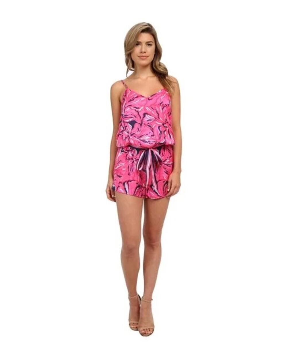 Lilly Pulitzer Deanna Hop Pink Tropical Floral Romper XXS